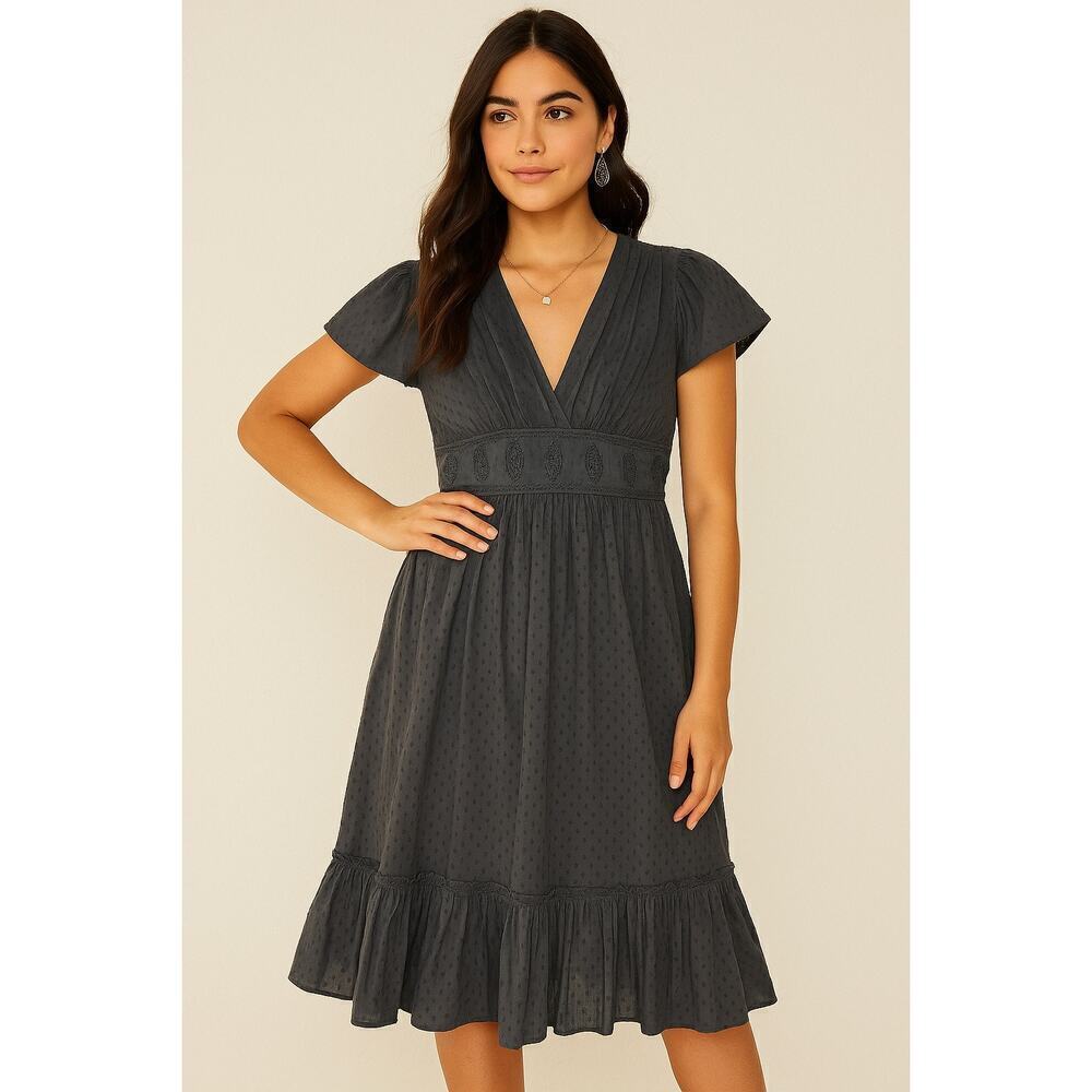 Altar’d State Black Boho Embroidered Midi Dress Size Small